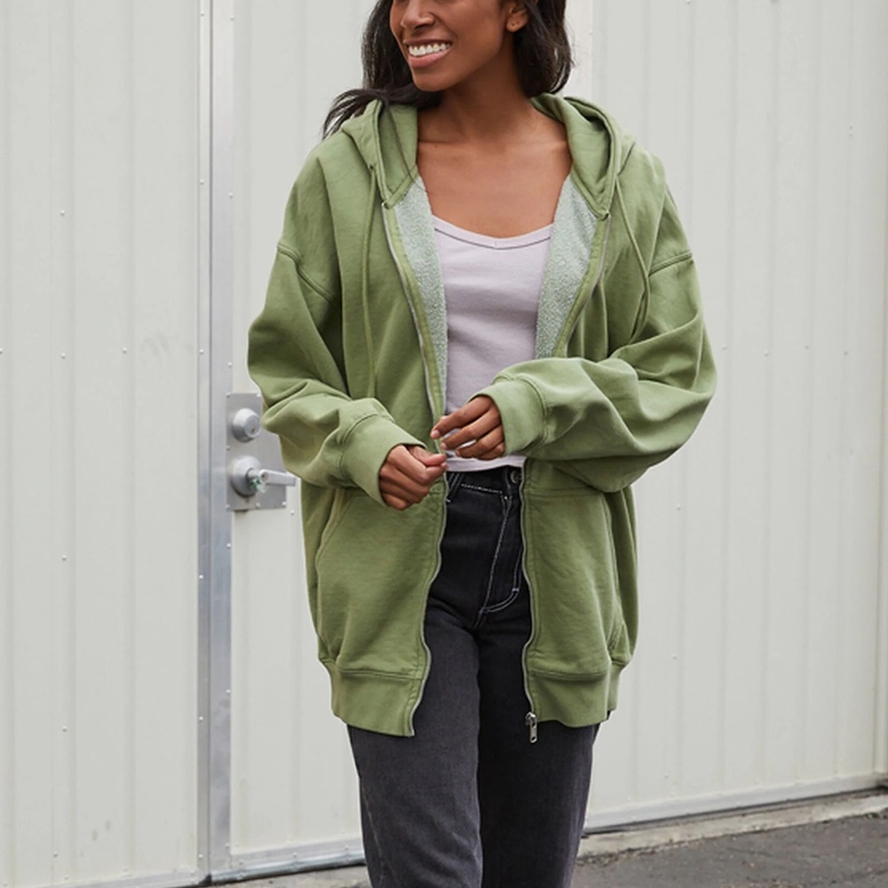 Brandy Melville John Galt Green Zip-Up Hoodie